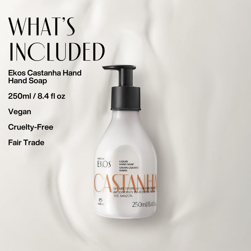 natura - Ekos Castanha (Brazil Nut) Renourishing Liquid Hand Soap - Anti-Dryness - Coconut Derived Cleanser - Vegan Skin Care - Brazilian Beauty Secrets - Self Care & Body Care - 8.4 fl oz (250ml) Infinity Warehouse