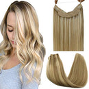 GOO GOO Hair Extensions Wire Hair Light Blonde Highlighted Golden Blonde 18 Inch 80g Remy Human Hair Extensions Balayage Wire Hair Extensions Invisible Hairpiece GOO GOO