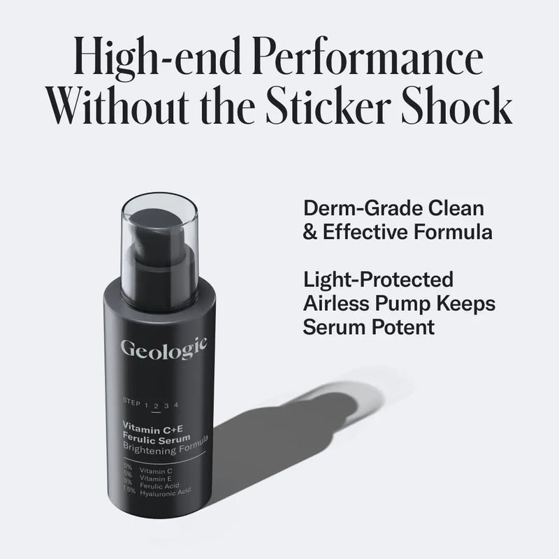 Geologie Vitamin C+E Ferulic Acid Face Serum | Brightening & Firming Anti-Aging Gel Formula | 5% Light-Protected & Stabilized Vitamin C , 0.5% Vitamin E, 1.5% Hyaluronic Acid | 30 ML Infinity Warehouse