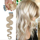 40 PCS Rooted Tape In Hair Extensions Real Human Hair Invisible Seamless Skin Weft Body Wave Highlight Double Side Tape Remy Human Hair Extensions Wavy For Women (14'',80g/40pcs,