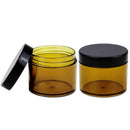 Beauticom 60 Grams/60 ML (2 Oz) Round AMBER Clear Leak Proof Plastic Container Jars with Black Lids for Storage Cosmetic Lotion Scrubs Creams Ointments (3 Pieces Jars + Lids, AMBER) Beauticom