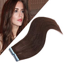 Benehair Medium Brown Tape in Human Hair Extensions 40 Pieces 100g 18inch Tape on Seamless Skin Weft Long Straight Remy Hair Invisible Double Sided for Women