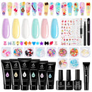 Beetles Poly Nail Extension Gel Kit, Kawaii 6 Colors Builder Extension Gel with Slip Solution Kawaii Charms, Pastel Pink Milky White Blue Purple All In One Poly Nail Enhancement Manicure Kit Easy DIY beetles Gel Polish