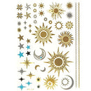 Allydrew Large Metallic Gold Silver and Black Body Art Temporary Tattoos, Sun, Moon, Stars allydrew