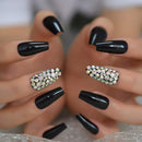 CoolNail Glossy Pure Black Coffin Stiletto False Nail Tips 3D AB Diamond Acrylic Ballerina UV Press On Fake Nails 1 Sheet Sticker Tape Coolnail