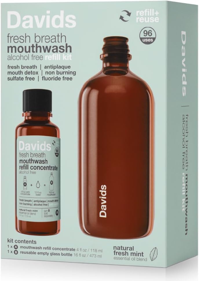 Davids Hydroxi Fresh Breath Mouthwash Starter Kit, Alcohol-Free, Fluoride-Free, Nano-Hydroxyapatite for Remineralizing & Enamel Health, Relieves Dry Mouth, Fresh Mint, 16 fl oz Infinity Warehouse