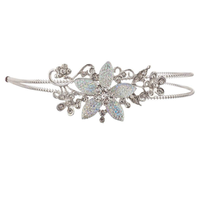 LUX ACCESSORIES Silvertone Glitter Flower Crystal Rhinestone Coil Headband LUX ACCESSORIES