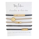 By Lilla Downtown Mini Stack Elastic Hair Ties and Bracelets | Set of 5 Hair Tie-Bracelets | Hair Accessories for Women | No Crease Hair Ties & Women’s Bracelets (Black / Gold / Nude / Brown) By Lilla