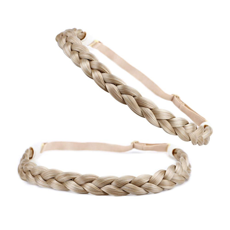 Hairro Synthetic Braided Hair Headbands Slim Three-strand Braid Plaited Hairpiece Elastic Stretch Fake Braid Hair Band for Women and Girls Fashionable Beauty Hair Highlight 26/88 Blonde Hairro