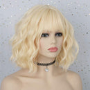 AISI HAIR Short Blonde Wavy Bob Wig with Bangs for Women Girls Natural Looking Pastel Blonde Wigs Curly for Daily Cosplay Halloween AISI HAIR Store