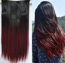 DevaLook 22" Thick Soft One Piece Straight Half Head Ombre Clip in Hair Extensions Hairpieces(22" Straight = 120g, Natural black/plum red) DevaLook Hair Extensions