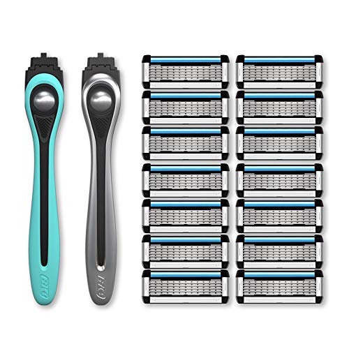 Made For You by BIC Shaving Gift Set for Every Body - Men & Women, 2 Handles with 14 Cartridge Refills – 5-Blade Razors, Nickel & Teal, Kit Made For You