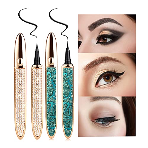 Coosa 2PCS Diamond Self-adhesive Eyeliner Pen Magnetic Eyeliner Kit Quick-Drying Waterproof Longlasting Liquid Eyeliner No Glue Needed (A) Coosa beauty