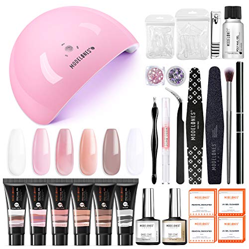 Modelones Poly Nail Gel Kit - 6 Colors with 48W Nail Lamp Slip Solution Rhinestone Glitter All In One Kit for Nail Manicure Beginner Starter Kit DIY at Home Beauty Gift modelones