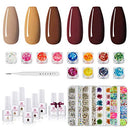 Makartt Gel Nail Polish Kit 6 Fall Winter Colors with Nail Decorations Kit Bundle Makartt