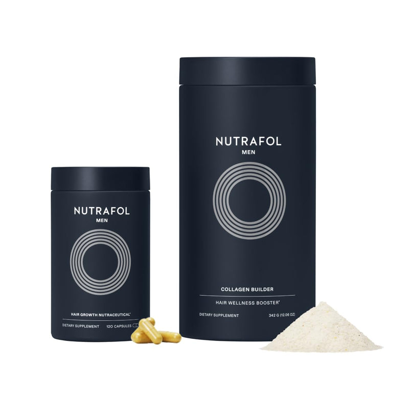 Nutrafol Men's Hair Growth Supplement and Collagen Peptides Powder, Physician-formulated for Visibly Thicker, Stronger Hair, Dermatologist Recommended - 1 Month Supply, 12 oz Bottle Infinity Warehouse