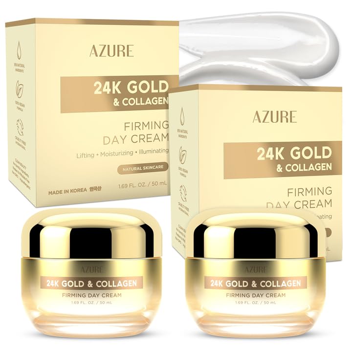 Azure Dermatologist Tested 24K Gold & Collagen Face Moisturizer - K Beauty Anti-Aging Face Cream for Firming & Skin Tightening Face Cream - Korean Skincare - All Skin Type 1.69 fl oz Infinity Warehouse