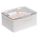 mDesign Plastic Stackable Square Storage Bin, Drawer Organizer w/Secure Lid, Container Box for Organizing Hair Brushes, Combs, Sprays, Nail Supplies, Makeup, Cosmetics, Blender, 2 Pack, Lt Gray/Clear mDesign