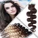 Benehair Tape in Remy Hair Extensions Human Hair Wavy Dark Brown Seamless Invisible Skin Weft Tape ins Body Wave 18 inch