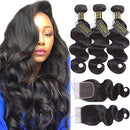 QTHAIR 12A Brazilian Body Wave 3 Bundles with Closure(20" 22" 24"+18") 100% Unprocessed Brazilian Virgin Body Wave Human Hair Weave with 4x4 Swiss Lace Closure(130% Density) QTHAIR Store