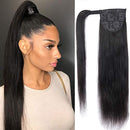 Feelgrace Straight Human Hair Ponytail Extension 10A Grade Brazilian Remy Human Hair Ponytail Extension for Black Women Wrap Around Silky Full Thick Straight Ponytail Hairpiece (14 Inch) Feelgrace