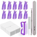 Gel Nail Polish Remover Kit,MORGLES 10pcs Nail Polish Remover Clips Cap 300pcs Nail Wipe Cotton Pads Nano Glass Nail File Cuticle Pusher Nail File Grit 100/180 and Brushes-Purple MORGLES
