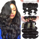 QTHAIR 12A Grade Brazilian Body Wave Bundles with Frontal (16 "18" 18"+14")13x4 Ear To Ear with Baby Hair 100% Unprocessed Virgin Brazilian Human Hair Weave QTHAIR