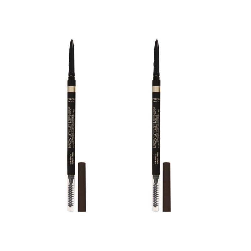 L'Oreal Paris Makeup Brow Stylist Definer Waterproof Eyebrow Pencil, Ultra-Fine Mechanical Pencil, Draws Tiny Brow Hairs and Fills in Sparse Areas and Gaps, Dark Brunette, 0.11 Ounce (Pack of 2) L'Oreal Paris