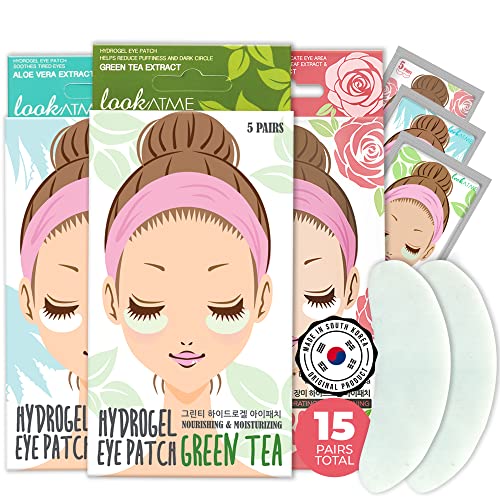 Under Eye Mask Dark Circles and Puffiness (15 pairs). Korean Skin Care Green Tea, Aloe Vera and Rose Hydrogel Eye Patch / Under Eye Pads. Dark Circle Remover and Collagen Eye Patches for Puffy Eyes. LOOKATME