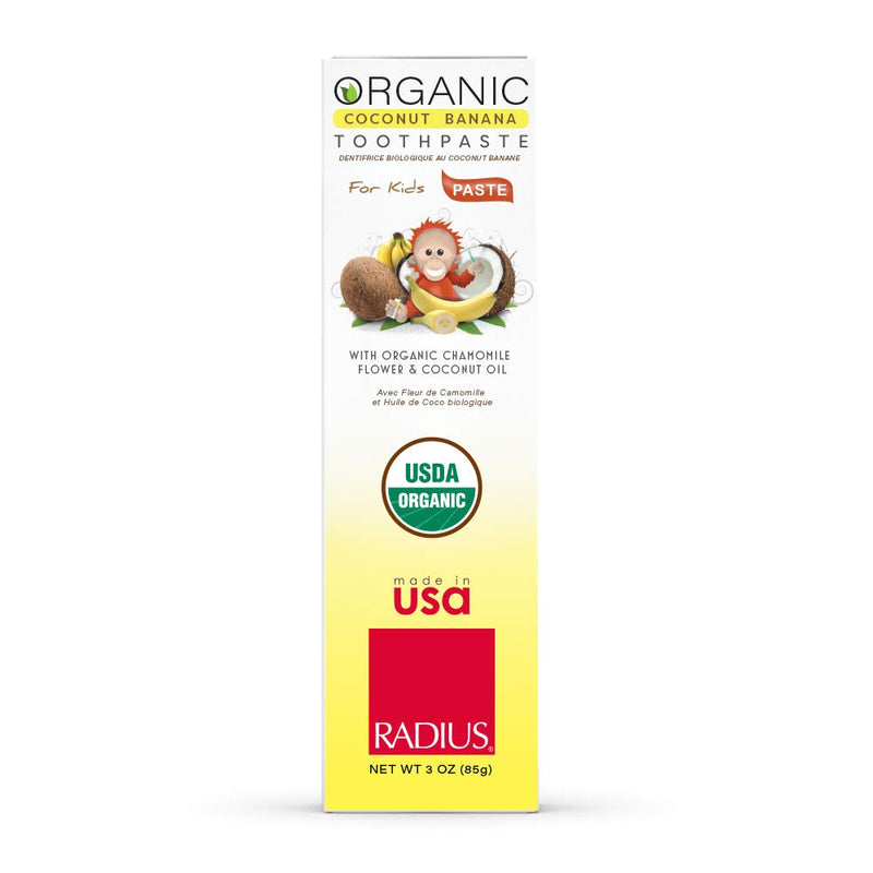RADIUS USDA Kids Organic Toothpaste, Coconut Banana, 3 Oz (Pack of 1) RADIUS
