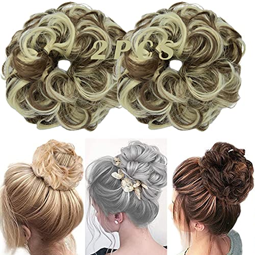 Messy Bun Hair Piece for Women Thick Updo Scrunchies Hair Extension Ponytail Hair Accessories Brown Mix Bleach Blonde OMGREAT