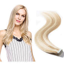 Tape in Hair Extensions Blonde Rooted 100% Remy Human Hair Highlight Double Side Tape Seamless Skin Weft 20pcs Long Straight(24 inch 60g,