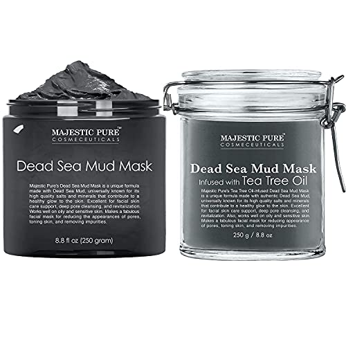 Majestic Pure Dead Sea Mud Mask and Dead Sea Mud Mask with Tea Tree Oil Bundle - Face and Skin Care Package MAJESTIC PURE