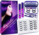 Arishine 3D 5D Magnetic Eyelashes with Eyeliner Kit, 10-Pair Reusable Natural Magnetic Lashes, 2 Pair Fluffy magnetic Eyelashes, 2 Tubes of Magnetic Eyeliner with Scissors Tweezers & Mirror Case Arishine