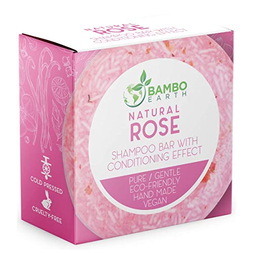 Solid Shampoo Bar And Conditioner Effect Hair Soap – 100% Organic Shampoo Bars For Hair With All Natural Plant Based Essential Oils And Zero Waste Biodegradable Packaging (Rose) BAMBOEARTH