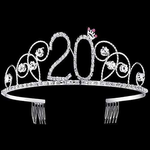 BABEYOND Crystal Birthday Tiara Crown Princess Birthday Crown Hair Accessories Happy 20th Birthday Crown Tiara for Women (20 Birth) BABEYOND