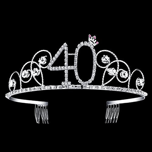 BABEYOND Crystal Birthday Tiara Crown Princess Birthday Crown Hair Accessories Happy 40th Birthday Crown Tiara for Women (40 Birth) BABEYOND