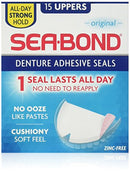 Sea Bond Secure Denture Adhesive Seals Original Uppers, Zinc Free, All Day Hold, Mess Free, 15 Count Sea-Bond