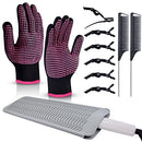Heat Gloves for Hair Styling,Morgles 2Pcs Professional Heat Resistant Gloves Silicone Heat Mat 6pcs Hair Clips and 2pcs Styling Comb for for Curling Iron Wands Flat Iron MORGLES