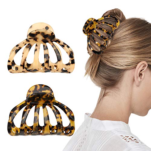 Shinowa Hair Clips, [2-Pack] Bohemian Tortoise Shell Hair Claw Clips Strong Hold Big Hair Jaw Clips for Thick Hair, Hair Accessories for Women Girls, Leopard Shinowa