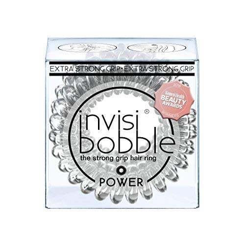 invisibobble Power Traceless Spiral Hair Ties - Pack of 3 Crystal Clear - Strong Elastic Grip Coil Hair Accessories for Active Women - No Kink, Non Soaking - Gentle for Girls Teens and Thick Hair invisibobble