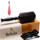 Boar Bristle Round Brush for Blow Drying Set. Round Hair Brush With XS 2" Wooden Barrel. Hairbrush Ideal to Add Volume and Body. Free 3 x Hair Clips & Travel Bag. Belula