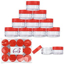 Beauticom 20 gram/20ml Empty Clear Small Round Travel Container Jar Pots with Lids for Make Up Powder, Eyeshadow Pigments, Lotion, Creams, Lip Balm, Lip Gloss, Samples (12 Pieces, Red) Beauticom