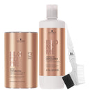 Schwarzkopf BlondMe Premium Lightener 9+ Bond Enforcing Dust Free Powder 450 grams, Schwarzkopf BlondMe 6% / 20 Volume Premium Developer 1 Liter, M Hair Designs Tint Brush/Comb (Bundle - 3 items) M Hair Designs