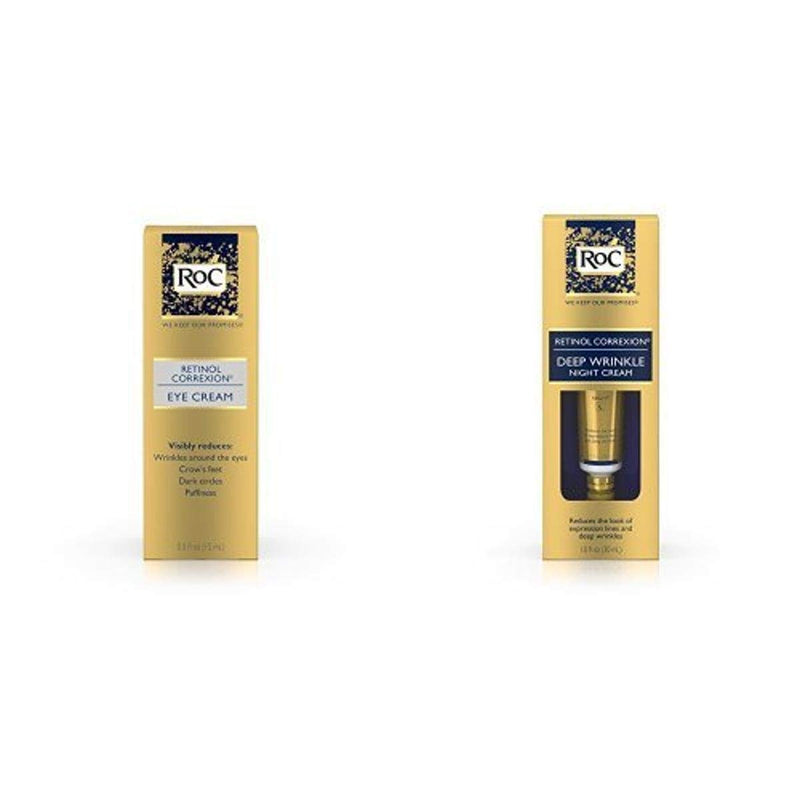 Roc Retinol Correxion Anti-Aging Eye Cream Treatment for Eye Wrinkles, Crows Feet, Dark Circles, and Puffiness .5 fl. oz and Retinol Correxion Deep Wrinkle Anti-Aging with Mineral Extracts, 1 oz RoC