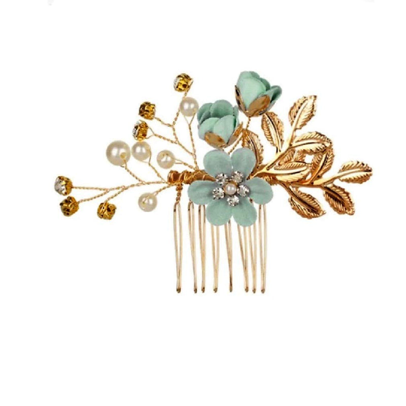 Luxury Flower Hair Combs and Pins Accessories for Wedding, Birthday, Bridesmaids, Various Styles and Colors (3 flowers combs, Green) The Crafty Owl