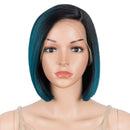 DÉBUT Lace Front Wigs for Black Women Bob Wigs for White Women Synthetic Hair 9.5" 120g Natural Straight Swiss Lace Heat Resistant Fibers Half Hand Tied (Simulated Scalp 9.5", 1B) DÉBUT