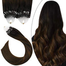 Ugeat Micro Loop Human Hair Extensions Natural Straight Remy Hair Extensions 18 Inch Microbeads Hair Extensions Dark Brown Color Mixed with Brown Color