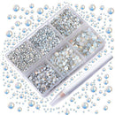 AD Beads 4300 Pieces Flat Back Nail Art Rhinestones Round Beads 6 Sizes (2-6.5mm) with Storage Organizer Box,Rhinestones Picking Pen for Nail Art Phone Decorations Crafts DIY (Opal White) AD Beads