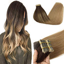 GOO GOO Tape in Hair Extensions Human Hair 24 Inch Ombre Chocolate Brown to Dirty Blonde Tape in Human Hair Extensions 20pcs 50g Remy Human Hair Extensions for Women GOO GOO Store